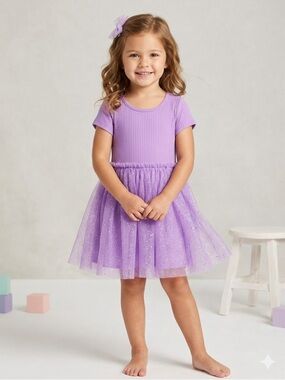 wonder nation Girls Lavander - Purple Tutu Dress With Short Sleeve